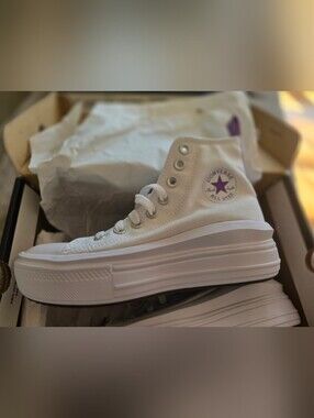 Converse White High-Top Platform Sneakers with Purple Star Logo